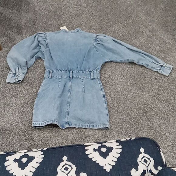 MNG Mango long sleeve denim mini dress w 6 snaps & 2 button closure size 4 NWT - Picture 2 of 2
